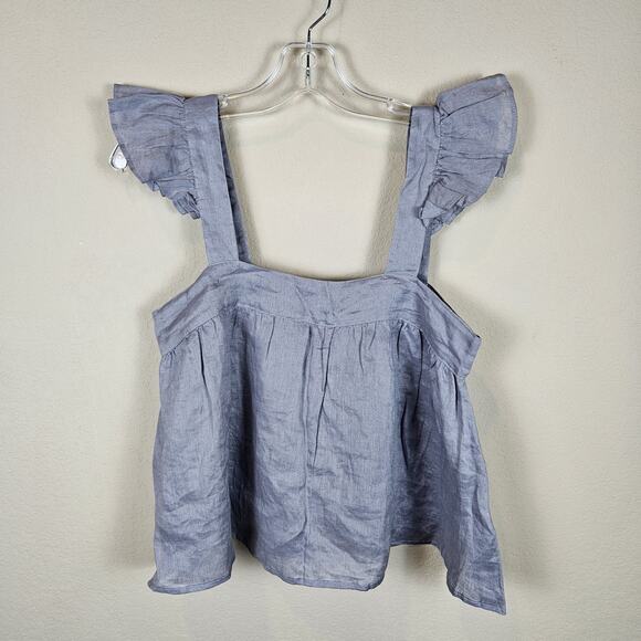 LJC Designs Linen Top Flutter Sleeve Crop Tank Cottage Boho Fairy Ruffle Small - Picture 2 of 12